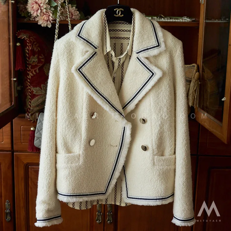 

Wool Terry Blazer, Ribbon Side Collar Ladies Temperament Top