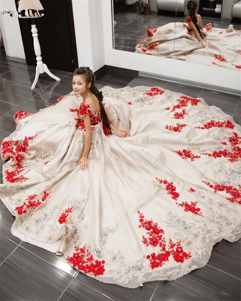 Long Trailing Flower Girl Dresses for Wedding Beading Lace White Holy Communion Dress Backless Kids Pageant Birthday K | Свадьбы и