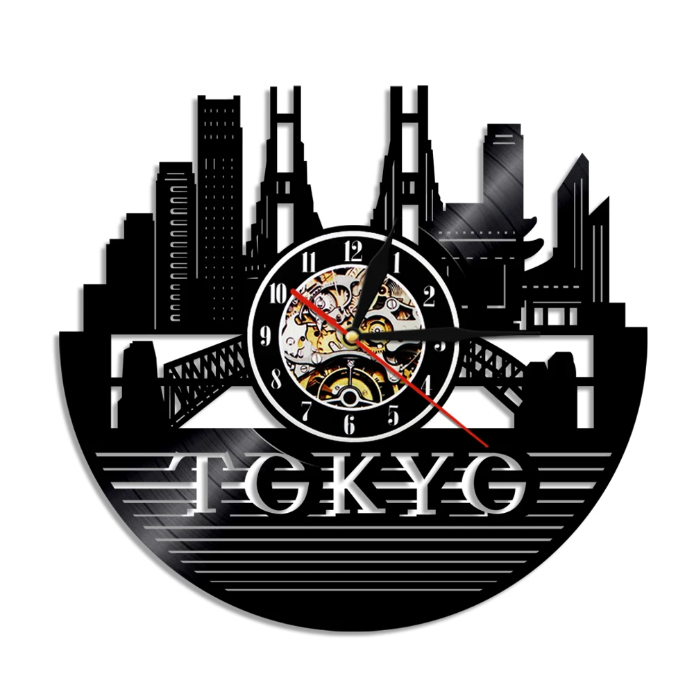 Tokyo Cityscape Vinyl Record Wall Clock Japanese Capital Tokyo Wall Clock Japanese Wall Art Decor Japan Travel Souvenir Gift