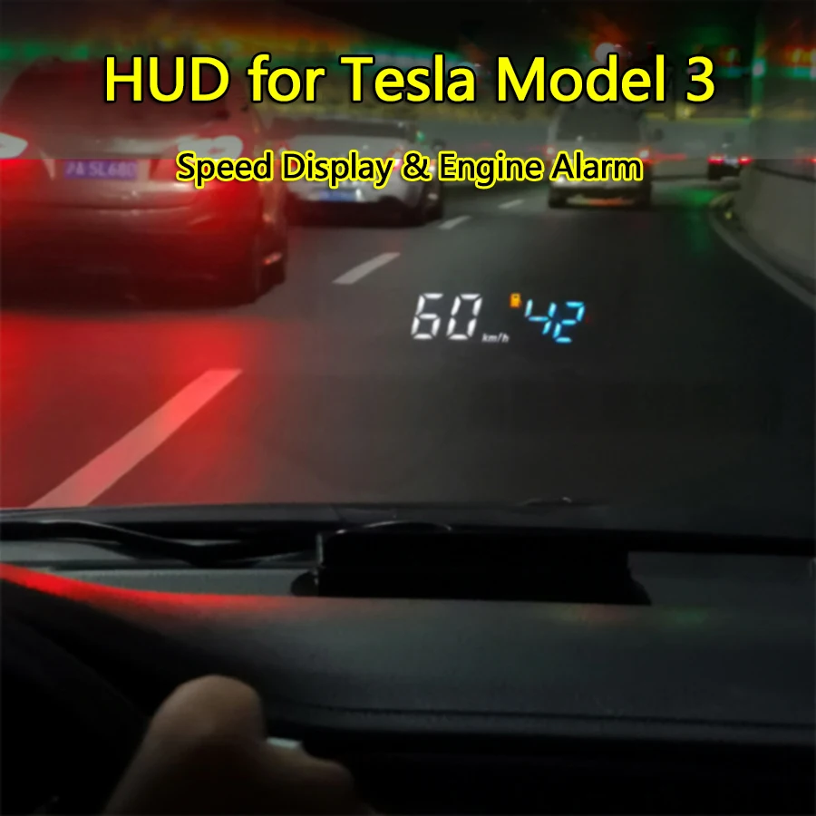 OBD2 II HUD Car Display for Tesla Modle 3 Head-Up Display Hud Display Overspeed Warning Windshield Projector Alarm System Auto