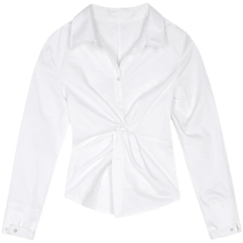 

DEAT Women White Single Breasted Chiffon Blouse New Turn-down Collar Long Sleeve Slim Fit Shirt Fashion Tide Summer 2021 7E0837