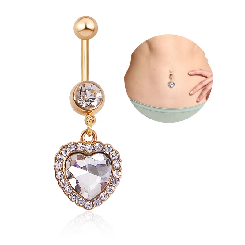 

CRYSPURE Belly Button Rings Belly Piercing Women Men Body Jewelry Navel Piercing Ringsstainless steel Hanging Dangle Heart
