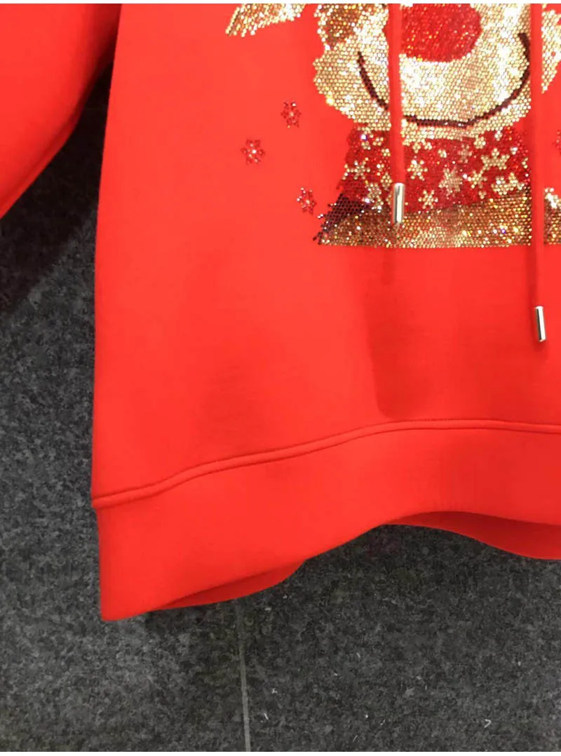 

High Quality Women's New Antler Cartoon Hot Rhinestone Hooded Sweater