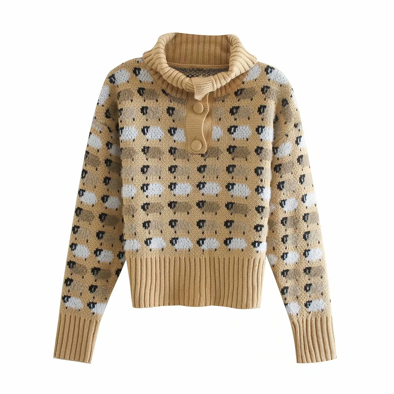 

Autumn Winter Women Elastic Little Sheep Jacquard Sweater 2020 New Fashion Casual Full Sleeve Slim Knitted Pullover Jumper Tops