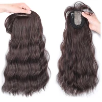 aosiwig water wave hair replacement with bangs hairpiece synthetic clip in one piece extension black brown fake natural