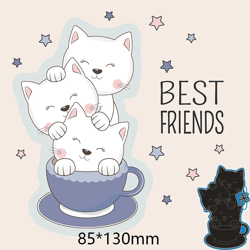 

85*130mm 3pcs cup cat New Metal Cutting Dies Scrapbook Embossing Paper Craft Album Card Punch Knife