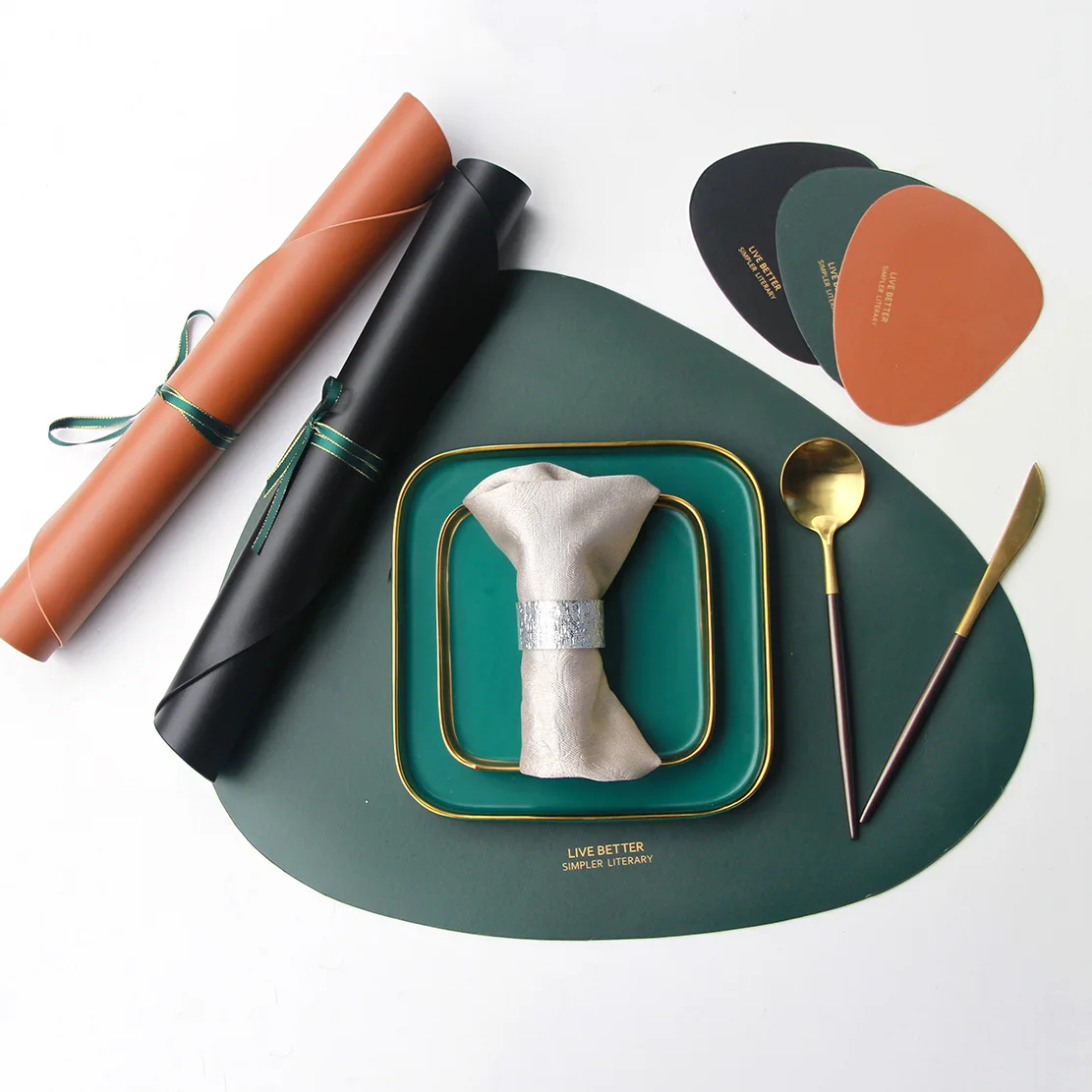 

European-style Leather Placemat Ins Wind Waterproof Oil-proof Heat Insulation Table Mat Restaurant Steak Western Placemat Custom