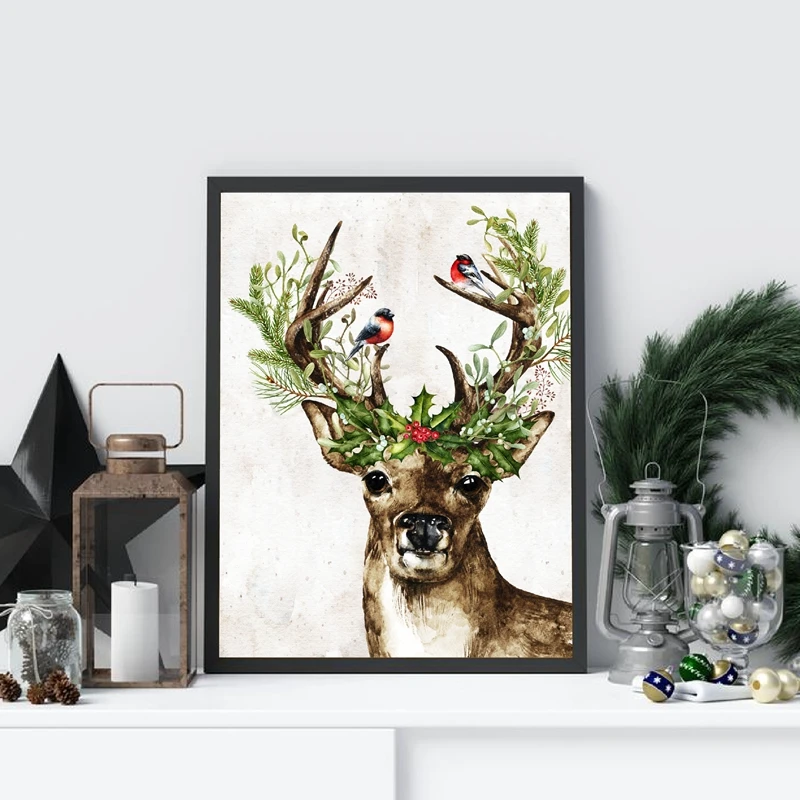 Фон для фотографий с изображением лесных животных оленей зимних падуба ягод