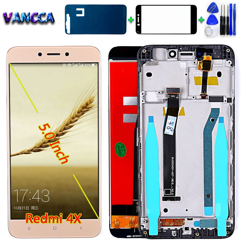 Vancca 5,0 дюймов ips ЖК-дисплей для Xiaomi Redmi 4X сенсорный экран 1280*720 дигитайзер сборка Рамка с бесплатной стеклянной пленкой и инструментами