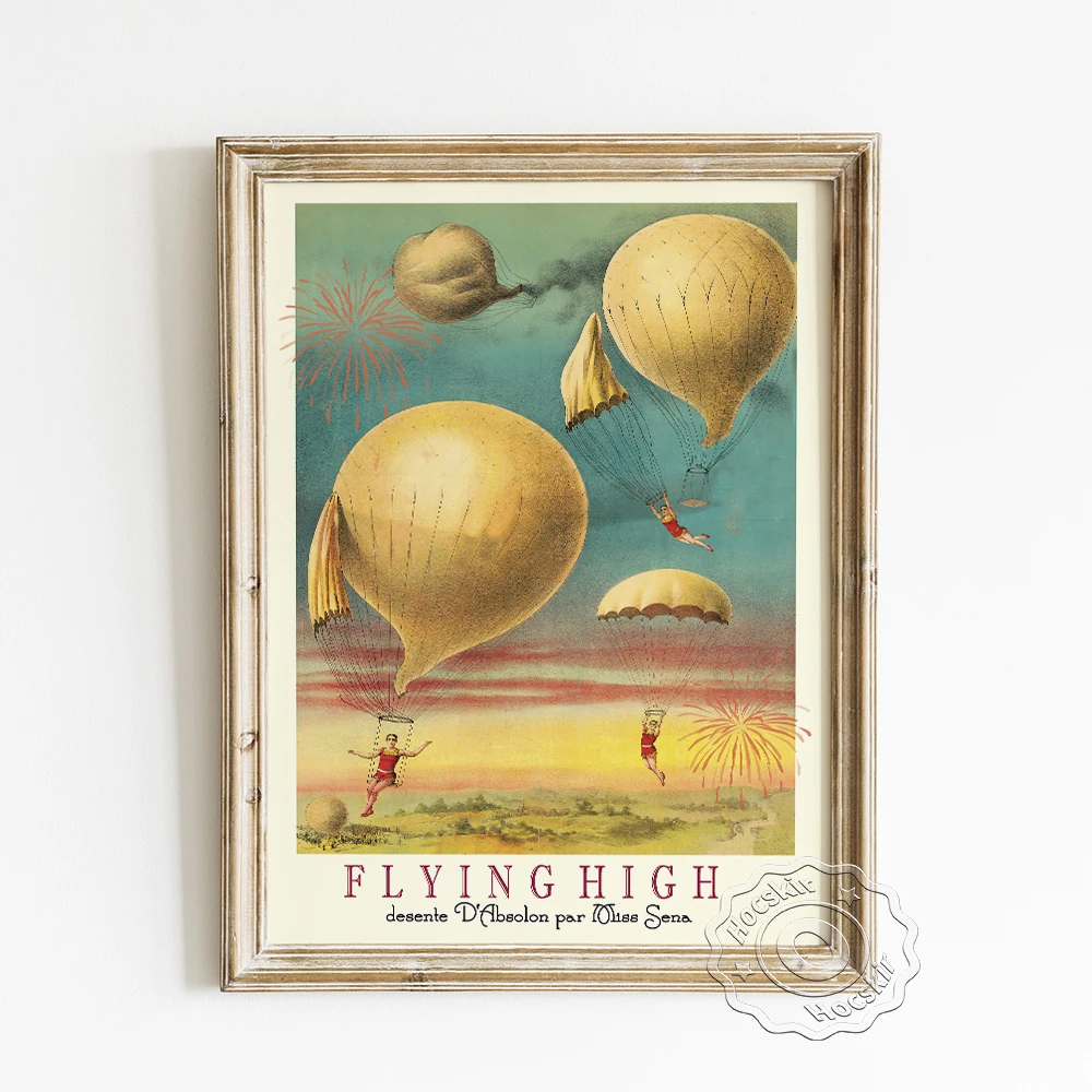 

Hot Air Balloon Flying High Acrobatics Poster, Italy Elevazione Aereobatica Prints, Fire Balloon With Propellers Vintage Decor