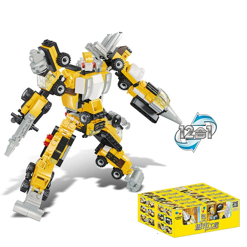 

438PCS 12 IN 1 City Engineering Truck Kid Bricks Assembled Toys Combination Set DIY Model Deformation Robot Building Blocks