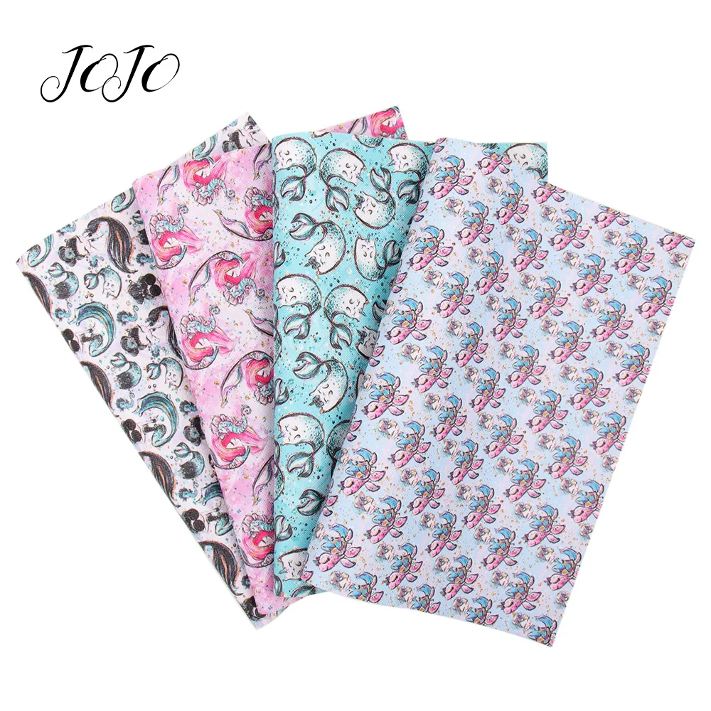 

JOJO BOWS 22*30cm 1pc Synthetic Leather Fabric For Crafts Mermaid Printed Faux Sheet For Needlework Bag Apparel Sewing Materials