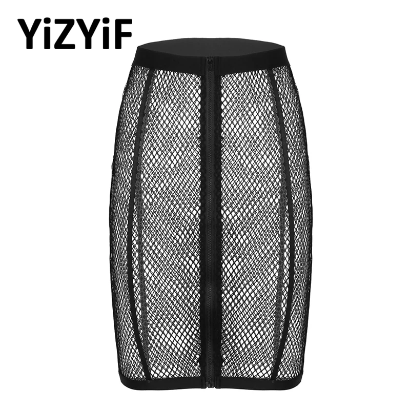 Женская модная ажурная сетчатая юбка-карандаш с эластичным поясом спереди на