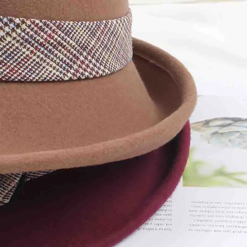 USPOP женские шерстяные шляпы осень зима толстые шапки клетчатые с бантом обжимные