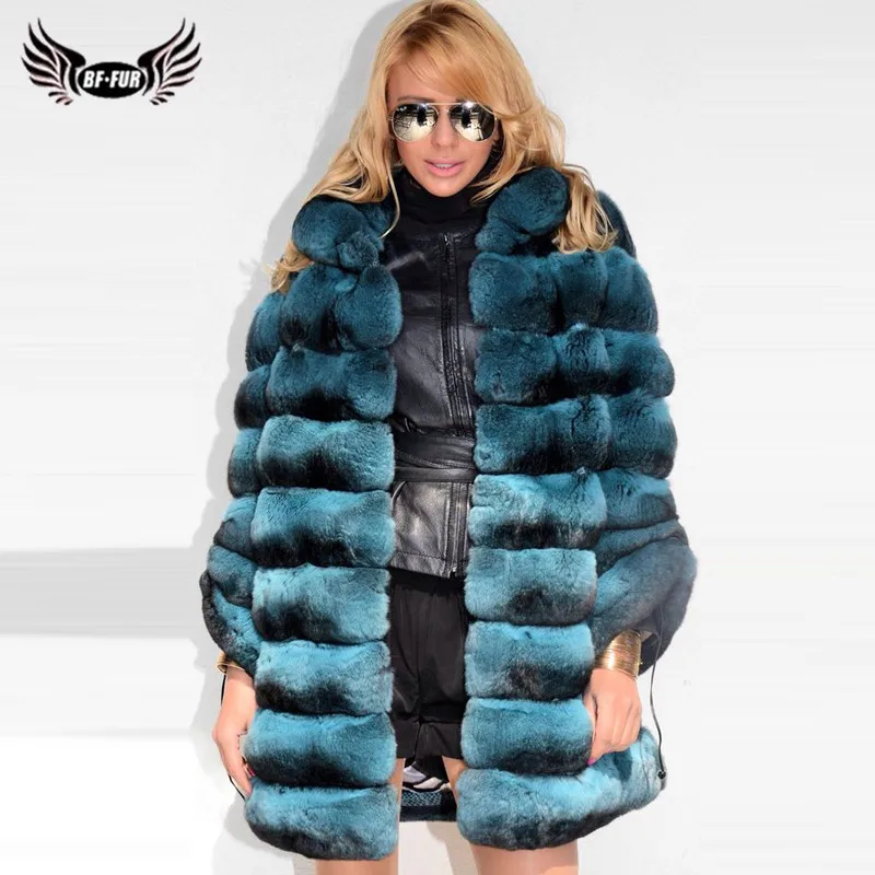 BFFUR Natural Fur Coats Women Winter Fashion Real Chinchilla Color Rex Rabbit Fur Coat For Woman Overcoats Rabbit Fur Jackets