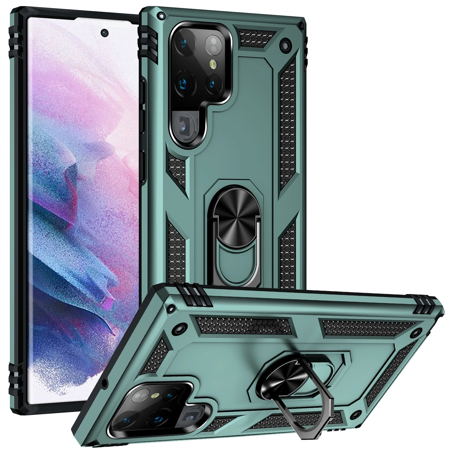 

Phone Case For Samsung Galaxy S22 Ultra Pro Luxury Shockproof Armor With Ring Bracket Car Magnetic Heavy Protective Back Cover