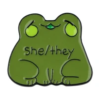 cute shethey frog pronouns enamel pin badge decorative clothes badge lapel pins brooch jewelry briefcase backpack accessories