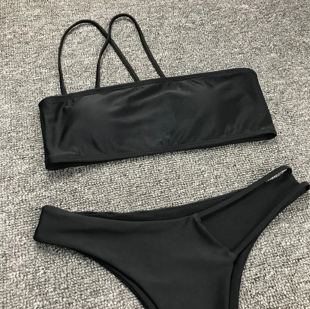 

Womens Summer Swimwear One Shoulder Beachwear Black Bikini Set Ladies 2PCS Holiday Swimsuit Biquini Beach maillot de bain femme
