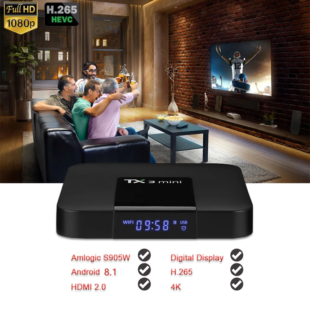 Satxtrem TX3 Мини Android 8,1 ТВ приставка Смарт ТВ H2.65 IP tv 4K ТВ приставка IP tv медиаплеер Amlogic S905W 2G 16G Tanix коробка