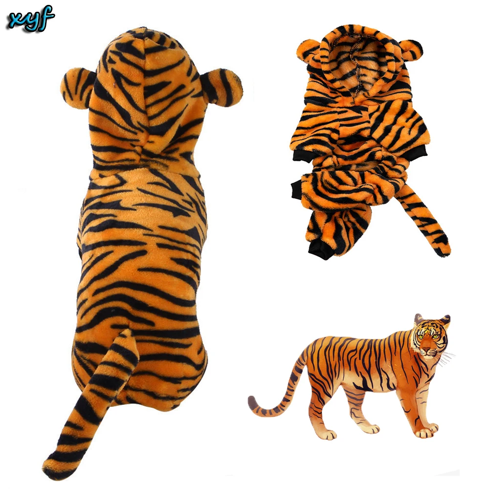

XYF Tiger Dog Clothes Transformation Dress Coral Fleece Pet Hooded Sweater Shaped Dogs Outing Coat Cat Four-legged Clothing