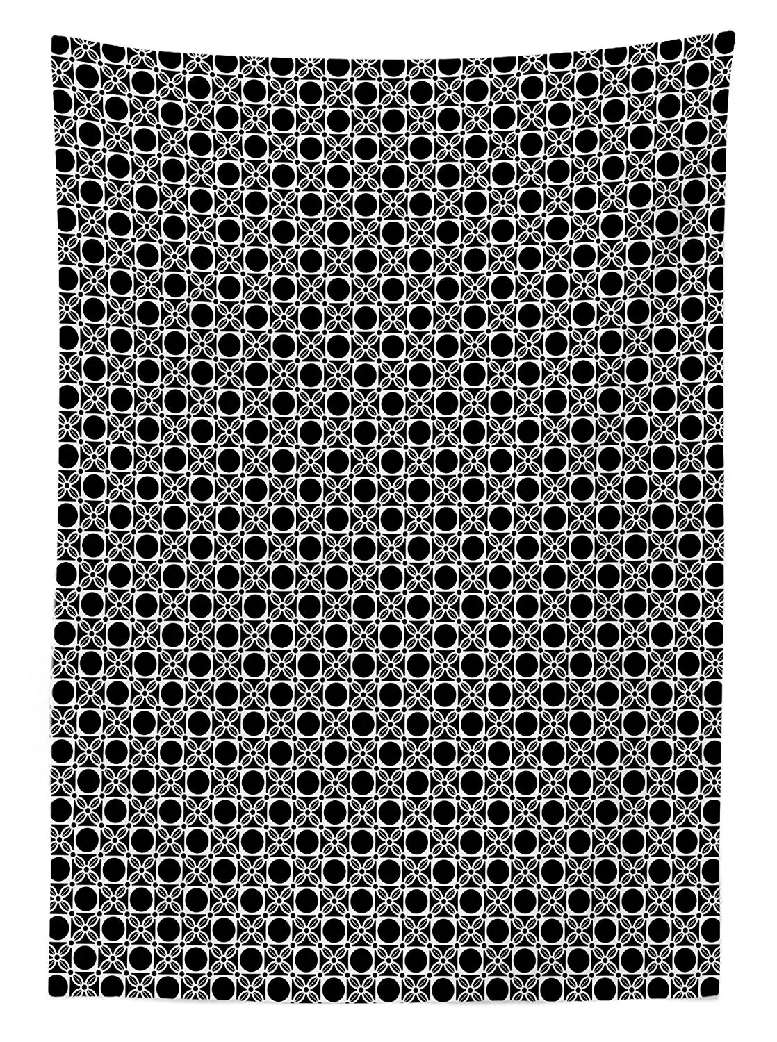 Черно белая скатерть клетчатый узор с цветами квадраты и круги геометрический