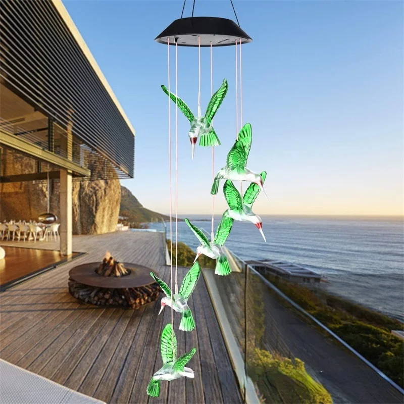 

Color Changing LED Solar Power Lamp Hummingbird Wind Chimes Garden Decoration Yard Waterproof LED Light Lighting Hanging Decor