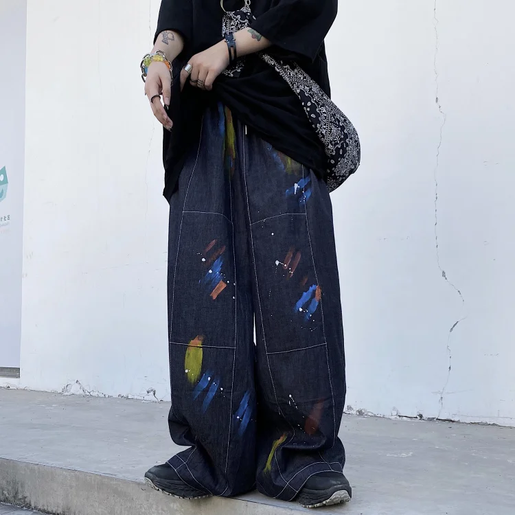 

High Street Splash Ink Graffiti Jeans For Men And Women Oversized Women'S Jeans Autumn And Spring Harajuku Straight Pants