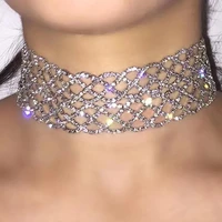 light luxury extra flashy circle stitching full diamond necklace cool retro rhinestone crystal design clavicle chain collar hot