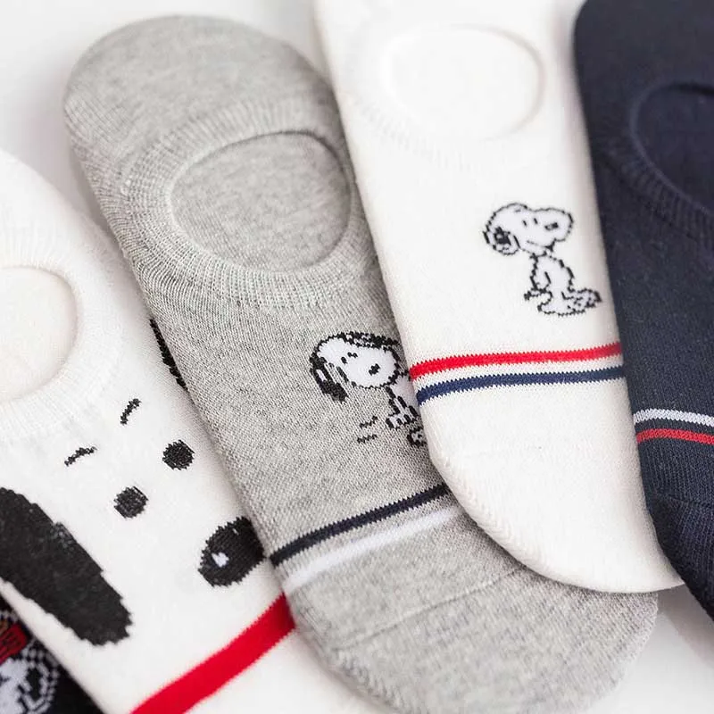 Простые женские короткие носки с Snoopy из мультфильма; удобные хлопковые короткие Дышащие носки с закрытым носком; нескользящие чулочно-носочные изделия