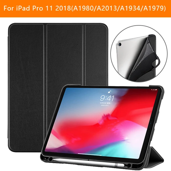 IPADPRO11 KSTBC BK Чехол для планшета для ipad pro 11, однотонный чехол из ТПУ, чехол для нового ipad pro 11 с держателем для карандашей, Смарт, трехслойная подставка - Цвет: IPADPRO11 KSTBC BK