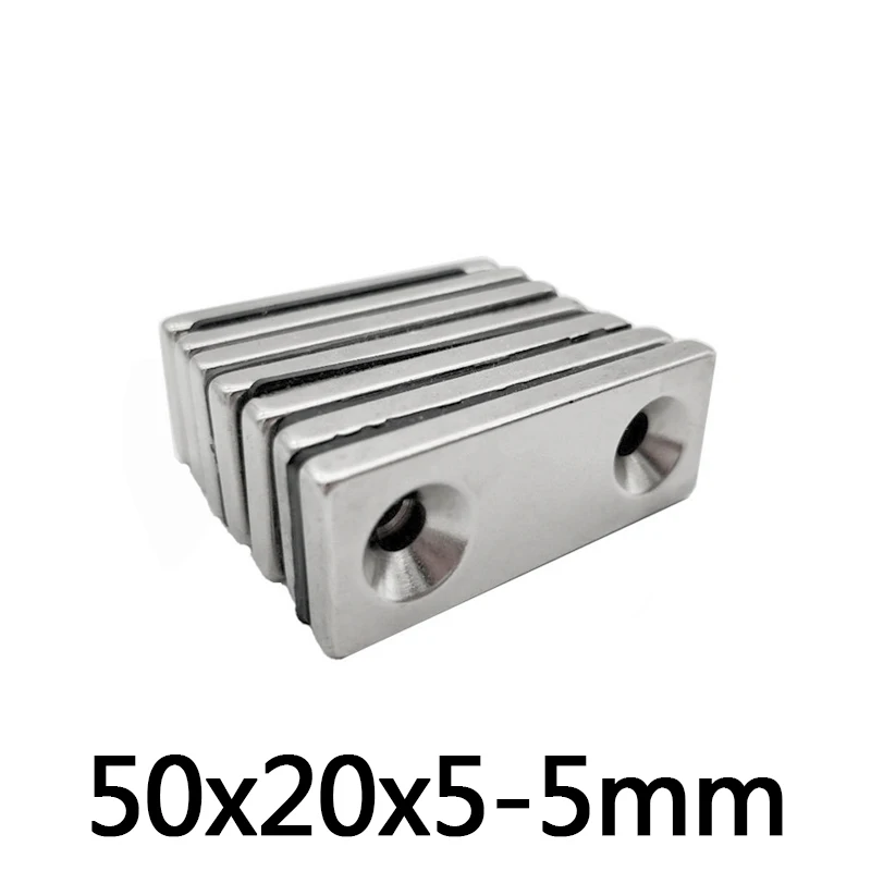 5 50 шт. мощный магнит 50x20x5 мм отверстие сильный квадратный редкоземельный NdFeB 2