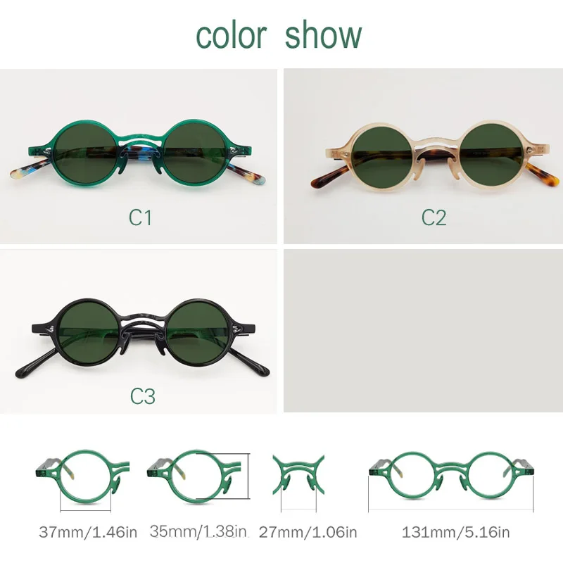 Vintage high quality acetic acid plate small round prescription myopia UV400 Polarized Sunglasses Retro Green reading Sunglasses
