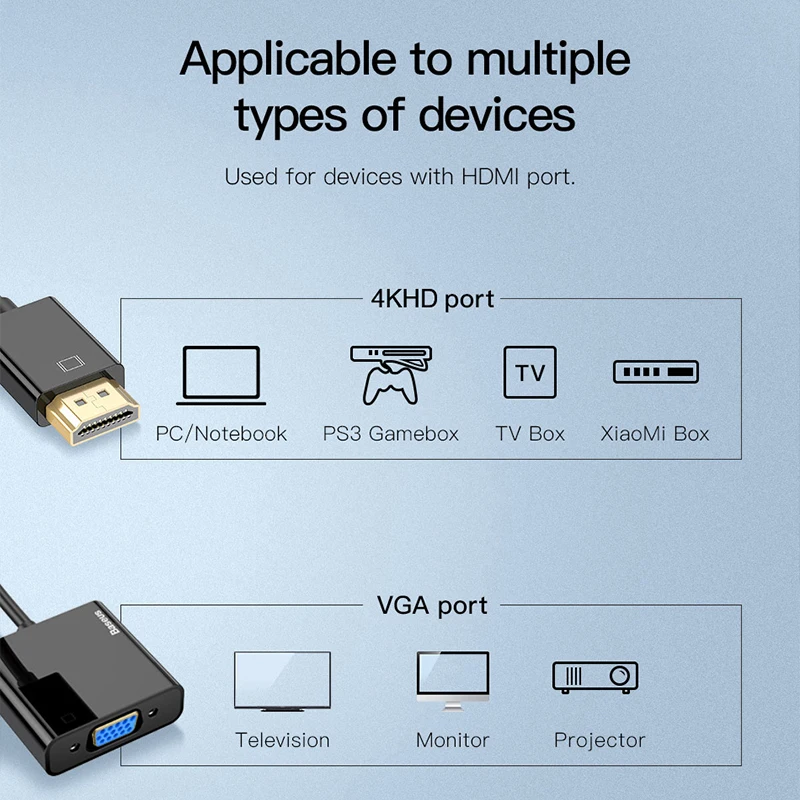 Кабель Baseus HDMI в VGA адаптер 4K USB переходник разъем 3 5 мм преобразователь видео Aux