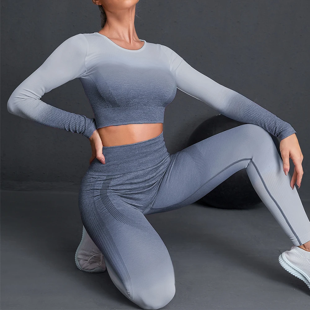 

Seamless Yoga Set Women Workout Sportswear Gym Fitness Long Sleeve High Waist Leggings sports Bra Women Push-Up running clothes