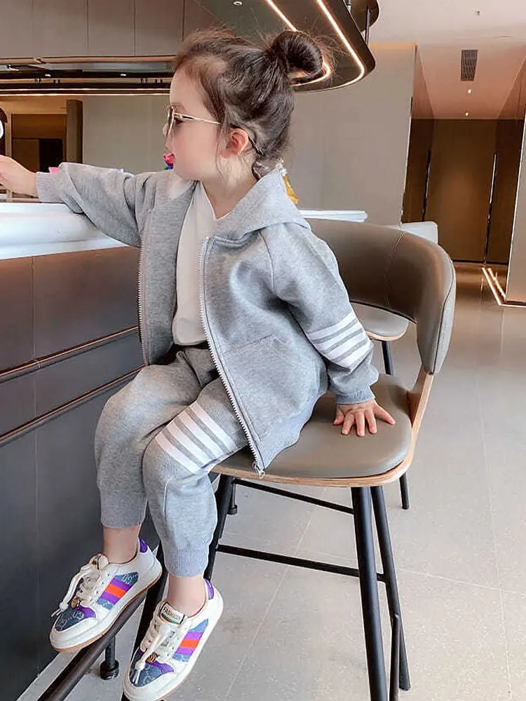 

Baby Boys Girls Hooded Clothing Set Long Sleeve Hoodie Sweatshirt Tops + Striped Pants 2Pcs Infant Toddler Spring Autumn Outfits