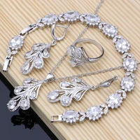 leaves 925 silver bridal jewelry sets white zircon earrings with stone bracelet necklace set for women new years gift