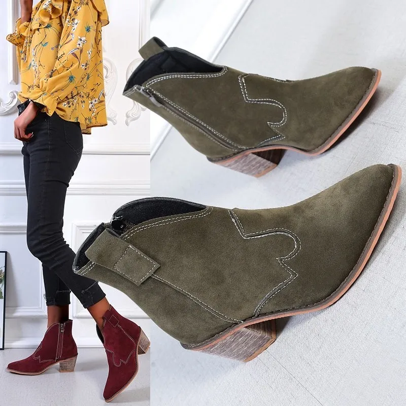 New Female Autumn Boots Ladies Thick Heels High Shoes Large Size Women's Martin Boots Straps Female Casual Heels Leather Boots