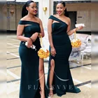 Темно-синее атласное вечернее платье для свадьбы с одним открытым плечом элегантные платья с разрезом по бокам платье подружки невесты женские платья для женщин