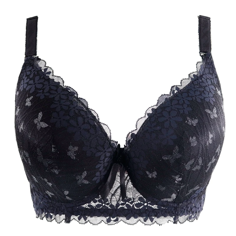 Beauwear сексуальный цветочный кружевной бюстгальтер без подкладки C D DD поролоновая чашка размера плюс 90-115 полное покрытие пуш-ап нижнее белье - Цвет: Black