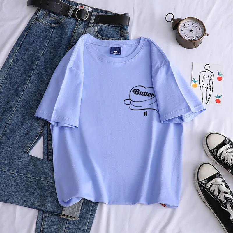 

Candy Color letter T-shirt butter T-shirt Harajuku summer 2021 female fashion short-sleeved casual retro top tee cheap cloth