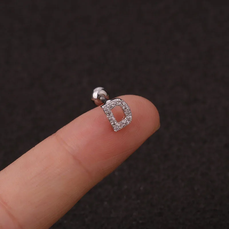 

1 Pair Of Cute Mini Geometric English Letters Stud Earrings For Women Gold Silver Alphabet Zircon Studs