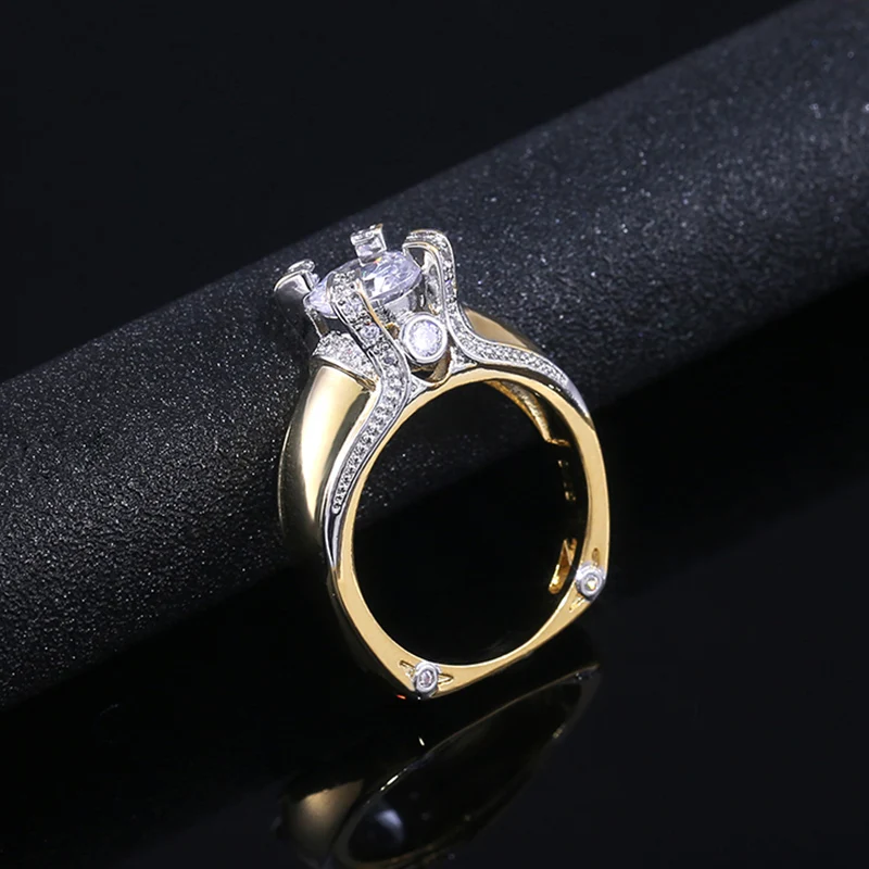 

Creative Luxurious Cubic Zirconium Band Ring Personality Charm Gold Color Women Wedding Rings Jewelry Set with Size 6-10