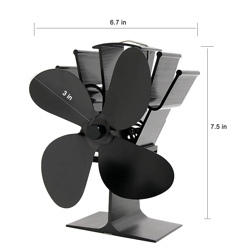 

Black Fireplace 4 Blades Heat Powered Stove Fan Log Wood Burner Ecofan Quiet Home Fireplace Fan Efficient Heat Distribution