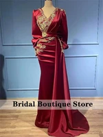 gorgeous mermaid arabic evening dress luxury pleat satin crystal beaded elegant muslim formal dress dubai wedding party gowns
