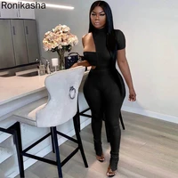 ronikasha sexy women jumpsuits and 3 piece sets club wear fashion asymmetric hollow bodycon slit pants romper spring 2021