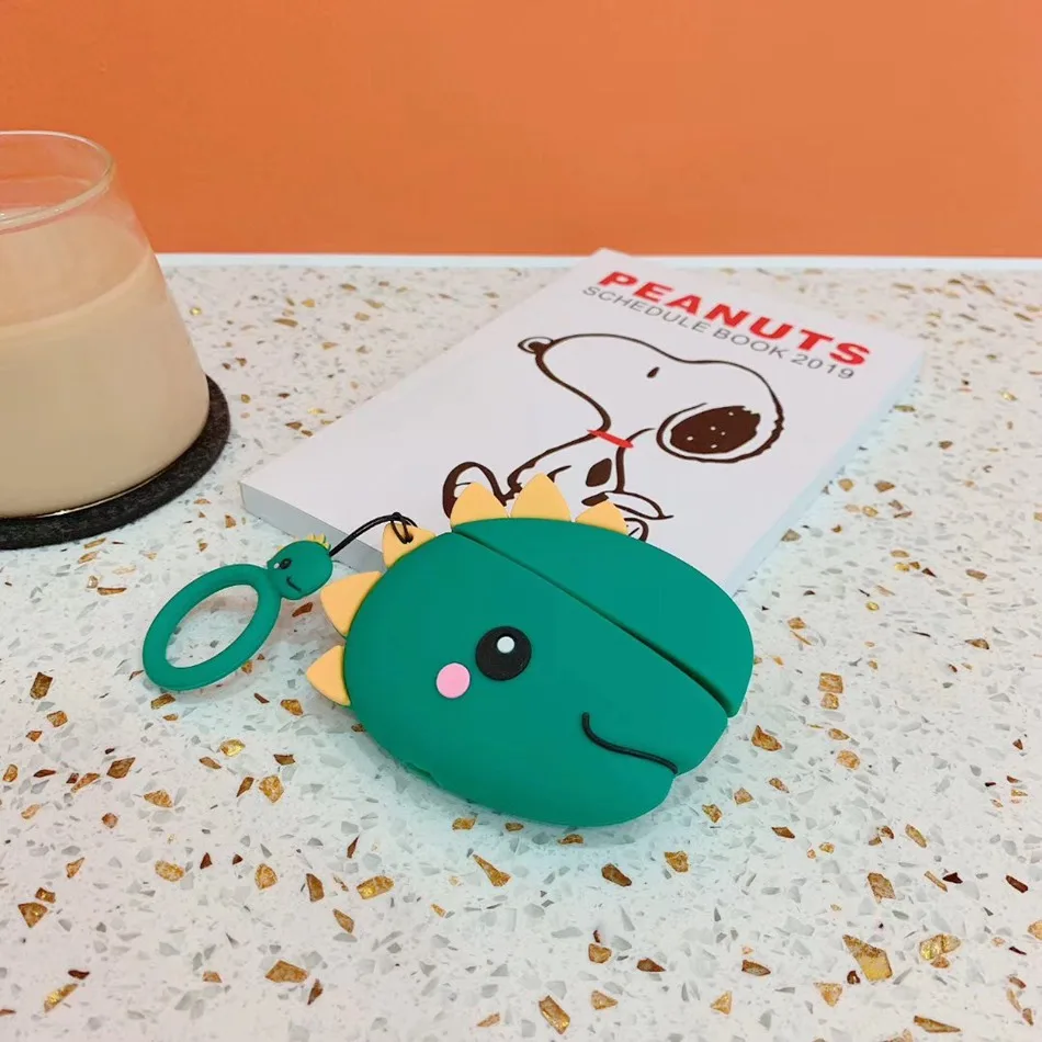 Green Dragon For AirPods 1/2 Case Cute Cartoon Squirrel Earphone Cases For Apple Airpods 2 Kawaii Soft Protect Cover with Finger Ring Strap - Цвет: Green Dragon