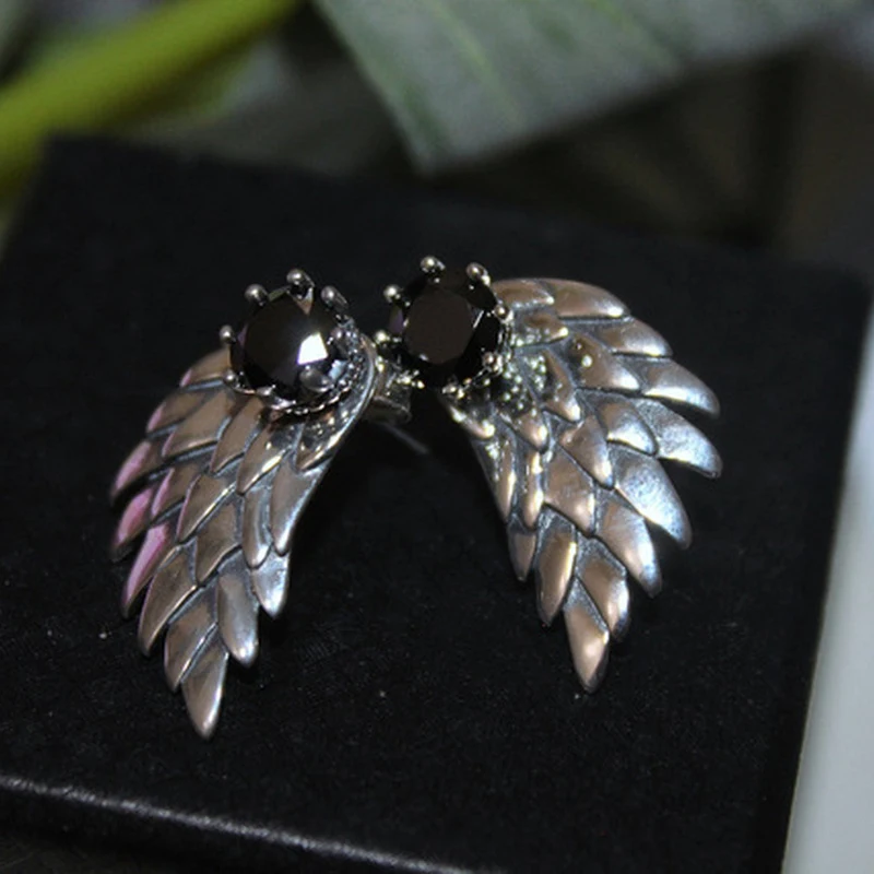 

Korean Angel Wing Earrings For Women Ladies Fashion Wings Stud Earrings Inlaid AAA Cubic Zirconia Punk Party Jewelry Brincos