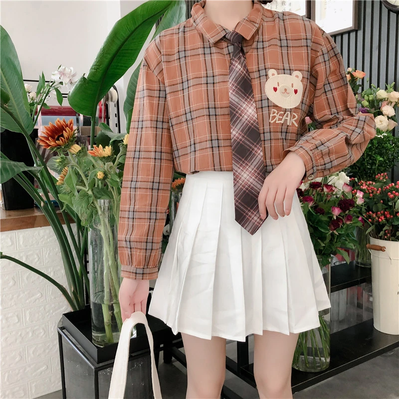 

MERRY PRETTY Women's Cartoon Bear Embroidery Blouses And Shirt Long Sleeve Turndown Collar Tops And Blouse Girl Blusas Mujer