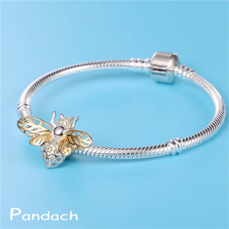 

Genuine 925 Sterling Silver Golden Hollow Bee Bead Charm Fit Original Pandora Bracelet&Bangle Making Fashion DIY Jewelry