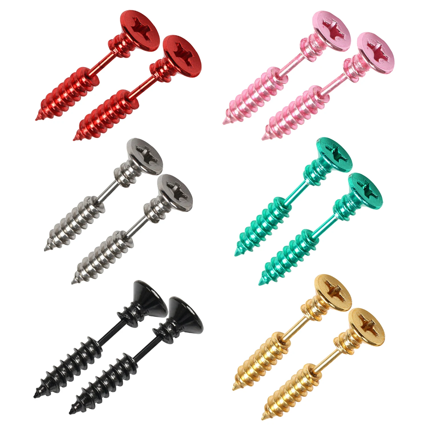 

3D Cross Screws Ear Stud Earrings, Red